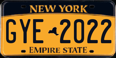 NY license plate GYE2022