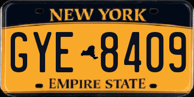 NY license plate GYE8409