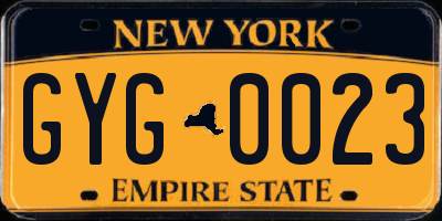 NY license plate GYG0023
