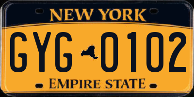 NY license plate GYG0102