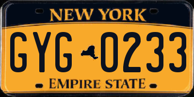 NY license plate GYG0233