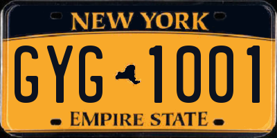 NY license plate GYG1001