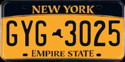 NY license plate GYG3025