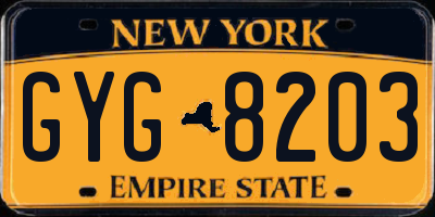 NY license plate GYG8203