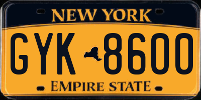 NY license plate GYK8600