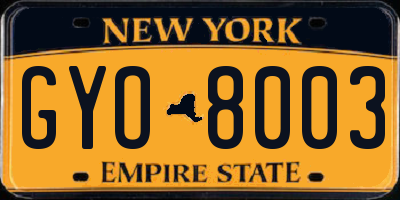 NY license plate GYO8003