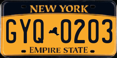 NY license plate GYQ0203