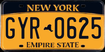NY license plate GYR0625
