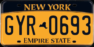 NY license plate GYR0693