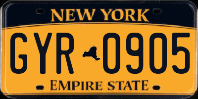 NY license plate GYR0905