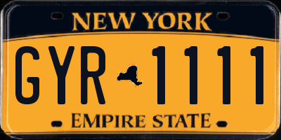 NY license plate GYR1111