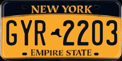 NY license plate GYR2203