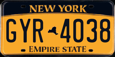 NY license plate GYR4038