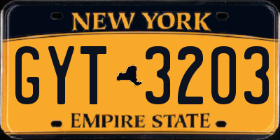 NY license plate GYT3203