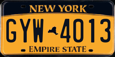 NY license plate GYW4013