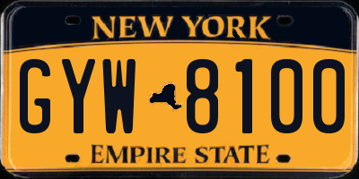 NY license plate GYW8100