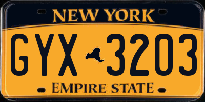 NY license plate GYX3203