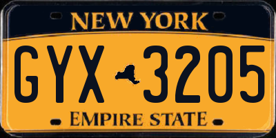 NY license plate GYX3205