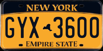 NY license plate GYX3600