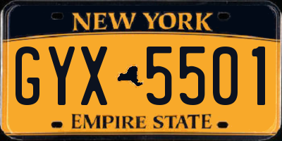 NY license plate GYX5501