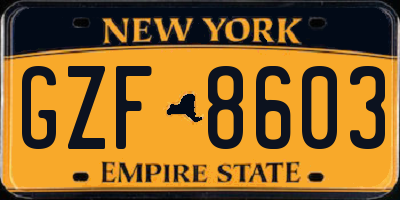 NY license plate GZF8603