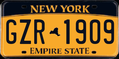 NY license plate GZR1909