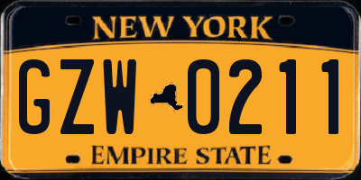 NY license plate GZW0211