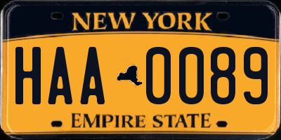 NY license plate HAA0089