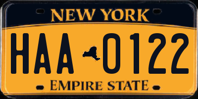 NY license plate HAA0122