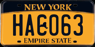 NY license plate HAC063