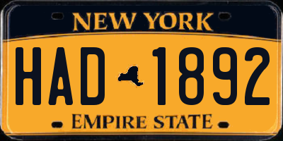 NY license plate HAD1892