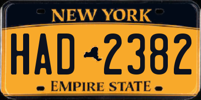 NY license plate HAD2382