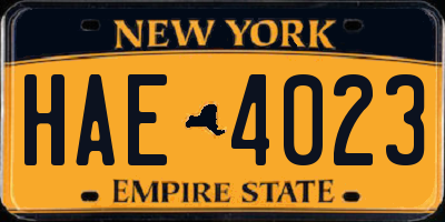 NY license plate HAE4023