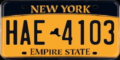 NY license plate HAE4103