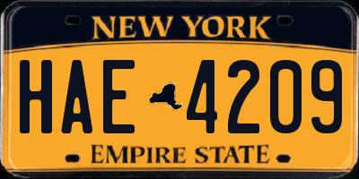 NY license plate HAE4209