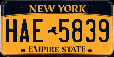 NY license plate HAE5839