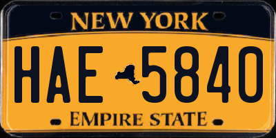 NY license plate HAE5840