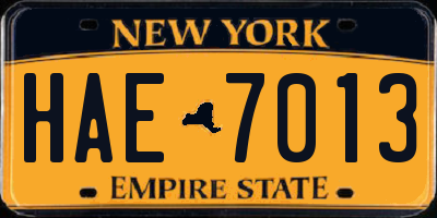 NY license plate HAE7013
