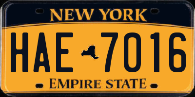 NY license plate HAE7016