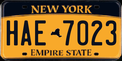NY license plate HAE7023