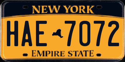 NY license plate HAE7072