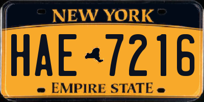 NY license plate HAE7216