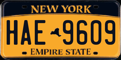 NY license plate HAE9609
