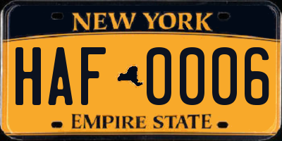 NY license plate HAF0006