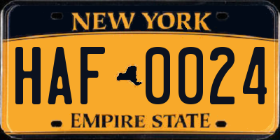 NY license plate HAF0024