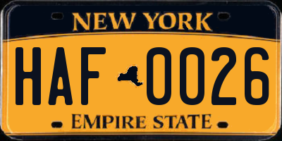NY license plate HAF0026