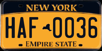 NY license plate HAF0036