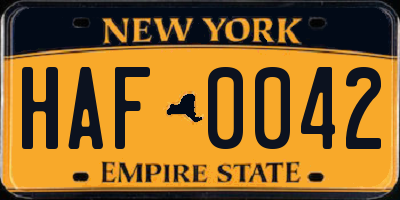 NY license plate HAF0042