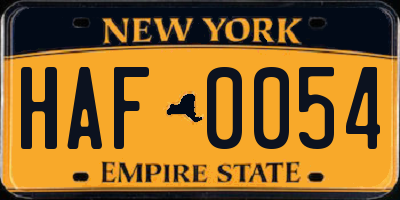 NY license plate HAF0054