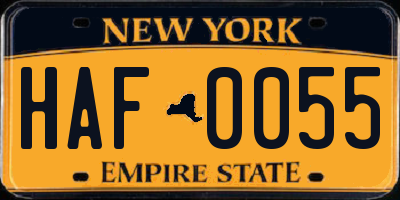 NY license plate HAF0055